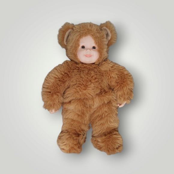 VINTAGE ANNE GEDDES DOLL DRESS IN  ORANGE BROWN FUR TEDDY BEAR COSTUME - Picture 1 of 15